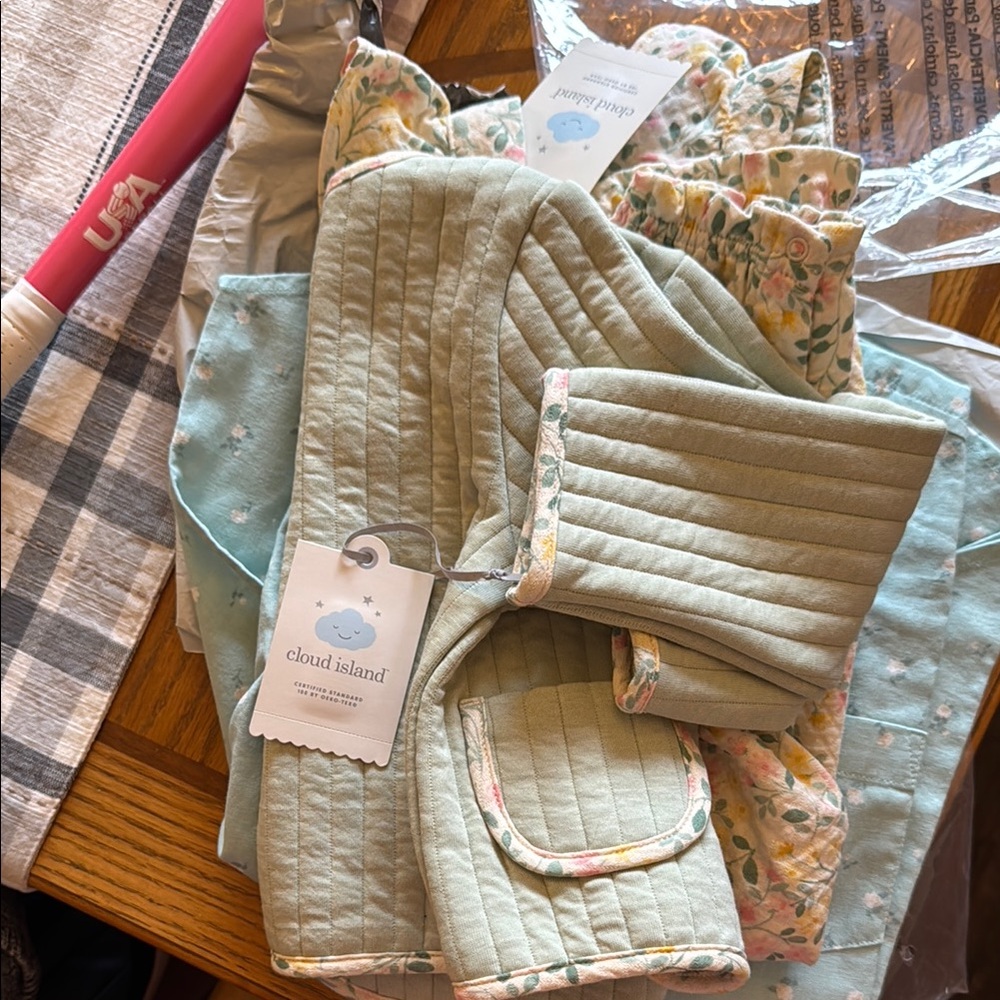 Baby girl floral gauze romper with quilted jacket
